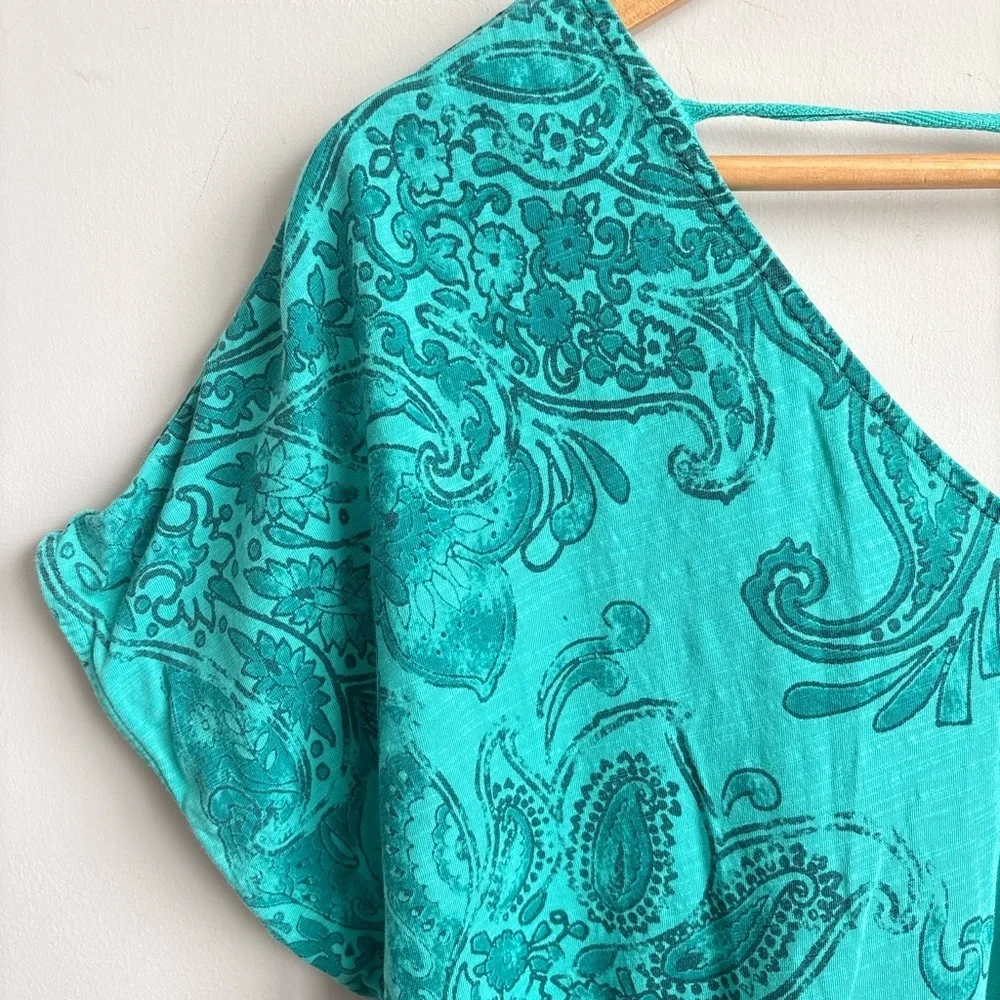 PrAna Teal Paisley Organic Cotton Drawstring Tunic Dress | XL | Boho Beach